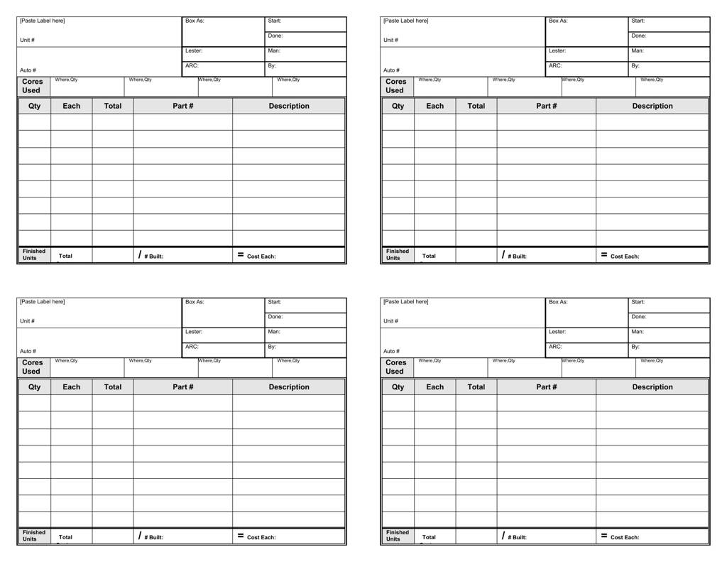 Build Sheet Front – Electrical Rebuilders Association